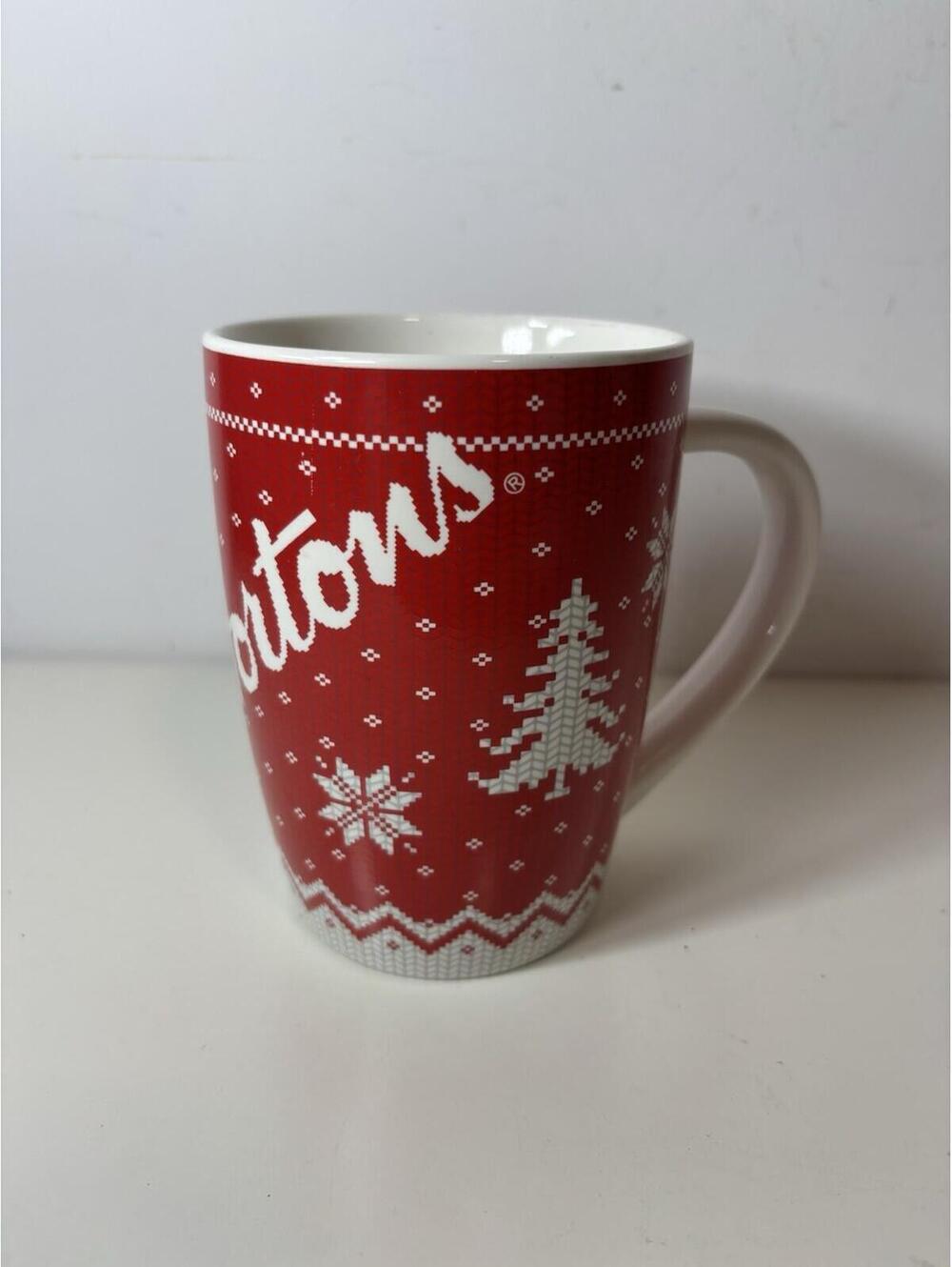 TIM HORTONS Ltd. Ed #15 Coffee Mug 2015 Red Sweater Motif Snowflake Winter - Picture 3 of 7